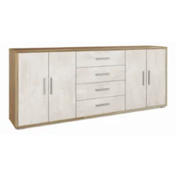 Credenza Armadio 200 cm 4 Ante 4 Cassetti Noce Bianco Basso in Legno Tv