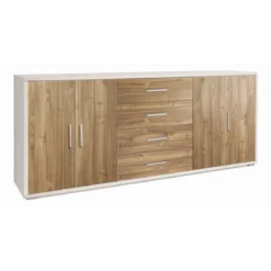 Credenza Armadio 200 cm Bianco Noce 4 Ante 4 Cassetti Basso in Legno Tv