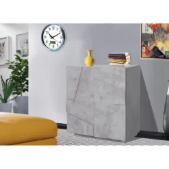 Credenza Bassa da Ingresso 80 cm Madia Grigio Cemento Mobile con Ante