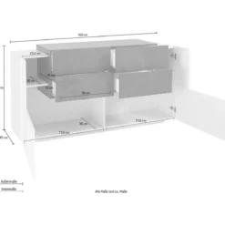 Credenza con 2 ante 4 Cassetti 160cm Bianco Ardesia per Soggiorno