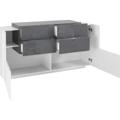 Credenza con 2 ante 4 Cassetti 160cm Bianco Ardesia per Soggiorno