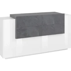Credenza con 2 ante 4 Cassetti 160cm Bianco Ardesia per Soggiorno