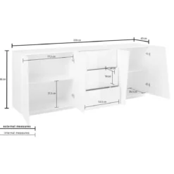 Credenza con 4 Ante e 3 Cassetti Bianco Lucido Madia per Soggiorno