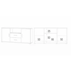 Credenza Contenitore Bianco Noce Mobile 2 Ante con 2 Cassetti Legno Tv