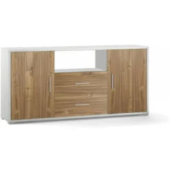 Credenza Contenitore Bianco Noce Mobile 2 Ante con 2 Cassetti Legno Tv