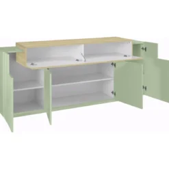 Credenza Cucina Soggiorno Verde Salvia Rovere 5 Ante Battenti Ribalta