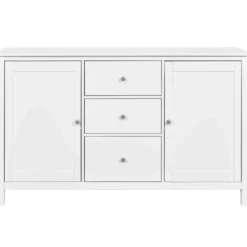 Credenza da Cucina 3 Cassetti 2 Ante in Legno Bianco Madia Moderna