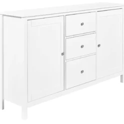 Credenza da Cucina 3 Cassetti 2 Ante in Legno Bianco Madia Moderna