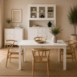 Credenza da Cucina 3 Cassetti 1 Anta in Legno Bianco Madia Moderna