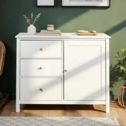 Credenza da Cucina 3 Cassetti 1 Anta in Legno Bianco Madia Moderna