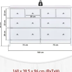 Credenza da Cucina Cassettiera 8 Cassetti in Legno Bianco Moderna
