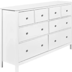 Credenza da Cucina Cassettiera 8 Cassetti in Legno Bianco Moderna