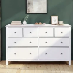 Credenza da Cucina Cassettiera 8 Cassetti in Legno Bianco Moderna