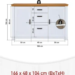 Credenza da Cucina in Legno Massello Bianco Rovere 2 Ante 3 Cassetti