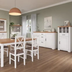 Credenza da Cucina in Legno Massello Bianco Rovere 2 Ante 3 Cassetti