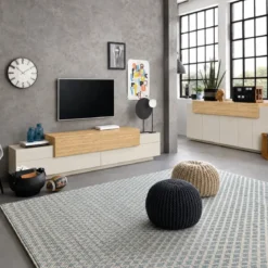 Credenza da Cucina Soggiorno Beige Rovere 5 Ante Battenti Ribalta