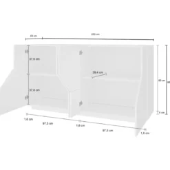 Credenza da Soggiorno 200 cm Bianco Laccato Lucido 4 Ante 2 Ripiani