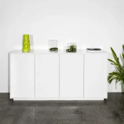 Credenza da Soggiorno 180 cm Bianco Laccato Lucido 4 Ante Push to Open