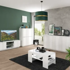 Credenza da Soggiorno 180 cm Bianco Laccato Lucido 4 Ante Push to Open