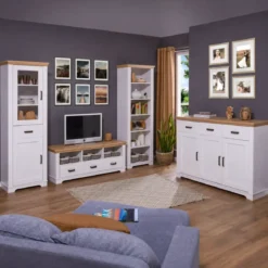 Credenza da Soggiorno in Legno Massello Bianco Rovere 3 Ante 3 Cassetti