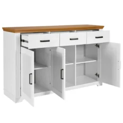 Credenza da Soggiorno in Legno Massello Bianco Rovere 3 Ante 3 Cassetti