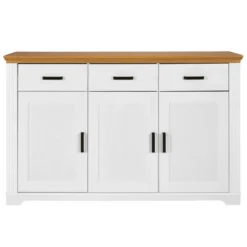 Credenza da Soggiorno in Legno Massello Bianco Rovere 3 Ante 3 Cassetti
