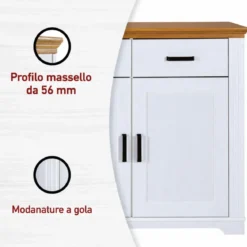 Credenza da Soggiorno in Legno Massello Bianco Rovere 3 Ante 3 Cassetti