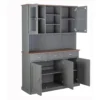 Credenza Grigia Alta Mobile 3 Ante con Cassetti Vetrina Cucina Contenitore Legno