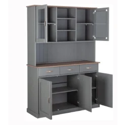 Credenza Grigia Alta Mobile 3 Ante con Cassetti Vetrina Cucina Contenitore Legno