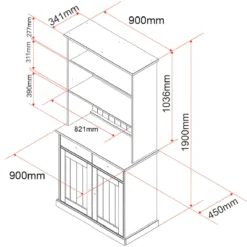 Credenza Grigia Alta Mobile 2 Ante con Cassetti Vetrina da Cucina Ingresso Legno