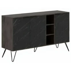 Credenza Madia 3 Ante con Nicchie Effetto Marmo Nero per Soggiorno