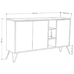 Credenza Madia 3 Ante con Nicchie Effetto Marmo Nero per Soggiorno