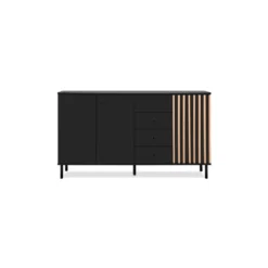 Credenza Madia 3 Ante e 4 Cassetti Nero con listelli Rovere
