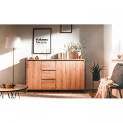 Credenza Madia con Cassetti e Ante Mobile in Legno Quercia Buffet Madia