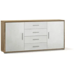 Credenza Mobile 2 Ante 4 Cassetti Contenitore Noce Bianco Legno Tv Soggiorno
