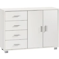 Credenza Mobile Bianco 2 Ante 4 Cassetti Madia Contenitore Soggiorno