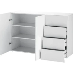 Credenza Mobile Bianco Lucido con 4 Cassetti e 2 Ante Madia Moderna