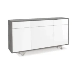 Credenza Mobile Madia 3 Ante 3 Cassetti Bianco Lucido Grigio da Soggiorno