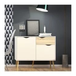 Credenza Moderna Mobile Bianco 2 Ante Rovere Madia Dispensa Soggiorno Salotto