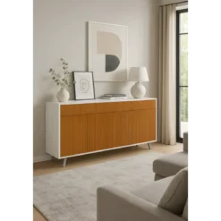 Credenza Moderna 164x41x92 cm 3 Ante 3 Cassetti Bianca e Rovere