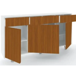 Credenza Moderna 164x41x92 cm 3 Ante 3 Cassetti Bianca e Rovere