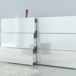 Credenza Orizzontale con 6 Cassetti Bianco Lucido per Soggiorno Madia