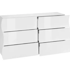 Credenza Orizzontale con 6 Cassetti Bianco Lucido per Soggiorno Madia
