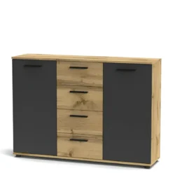 Credenza Salvaspazio 4 Cassetti Rovere Antracite 120x33x85 cm