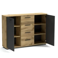 Credenza Salvaspazio 4 Cassetti Rovere Antracite 120x33x85 cm