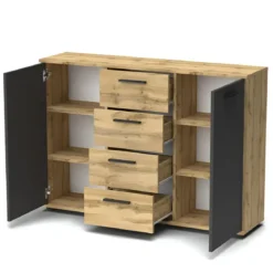 Credenza Salvaspazio 4 Cassetti Rovere Antracite 120x33x85 cm