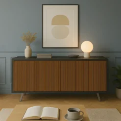 Credenza Soggiorno 3 Ante Push-Pull 177x41x74 cm Nero e Rovere
