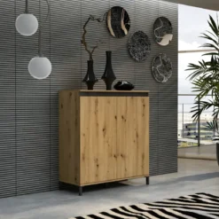 Credenza Soggiorno 2 Ante 100x110 cm Finitura in Rovere