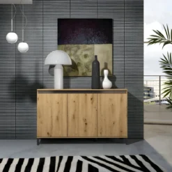 Credenza Soggiorno 3 Ante 138x84 cm Rovere Moderna