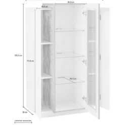 Credenza Vetrina con 3 Ante Mobile Moderno da Ingresso Bianco e Cemento